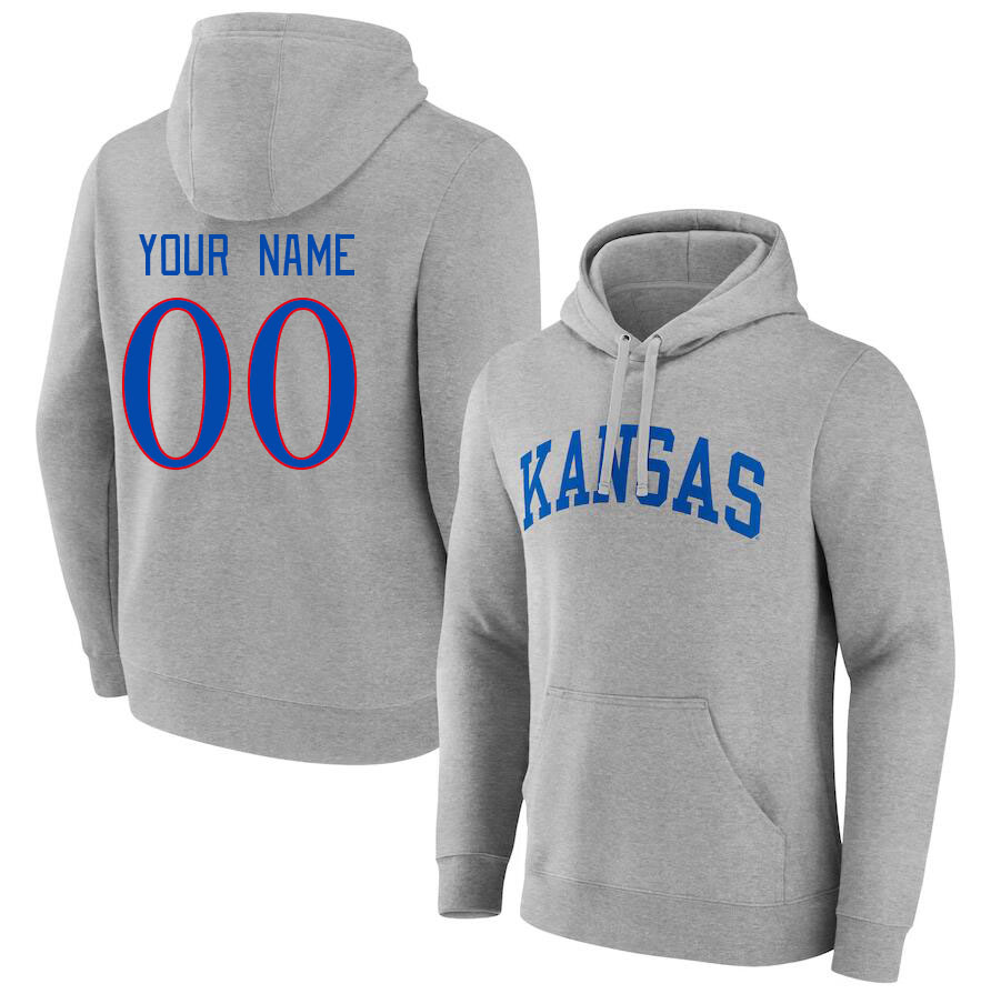 Custom Kansas Jayhawks Name And Number College Hoodie-Gray - Click Image to Close